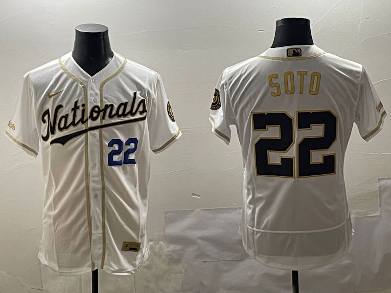Men Washington Nationals #22 Soto White Gold Elite 2025 Nike MLB Jersey style 3